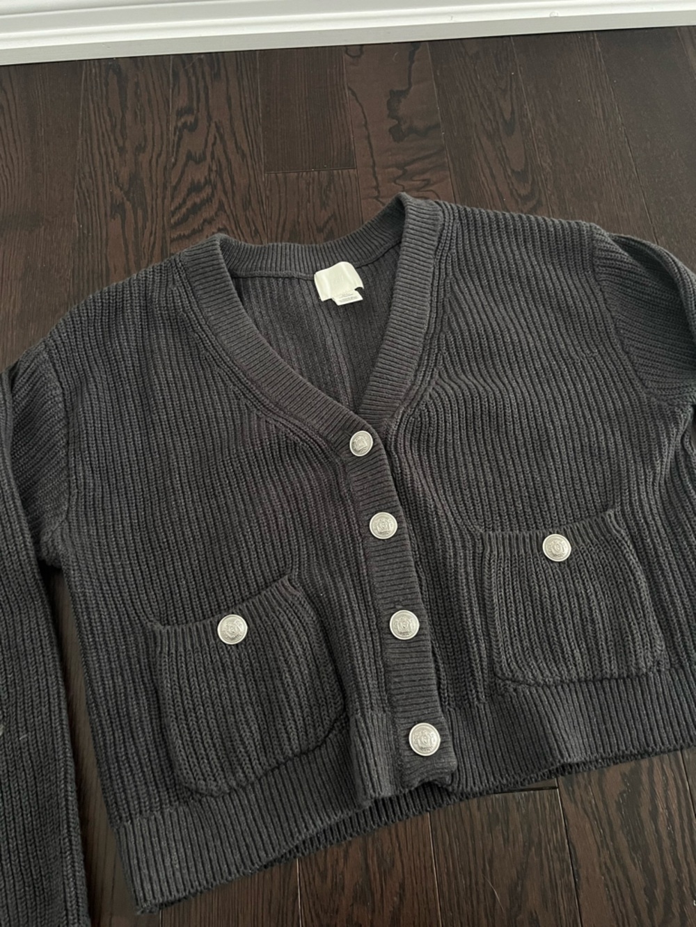 H&M dark grey button up knit cardigan